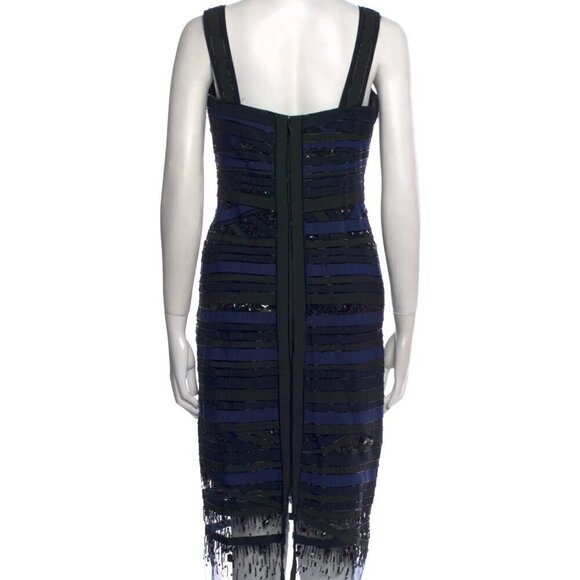 Carolina Herrera Grosgrain Beaded Sequin Navy/Black Cocktail Midi Dress Fall 12' - Picture 10 of 10